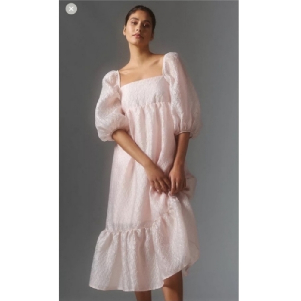 Anthropologie Textured Babydoll Puff Sleeve Dress Size S